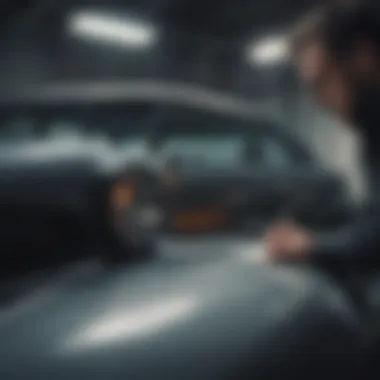 Examining the Vehicle Identification Number (VIN) An individual examining vehicle identification number (VIN) on a car