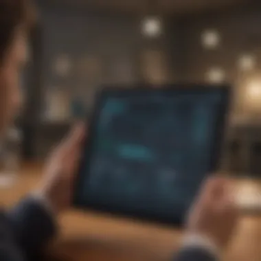 Analyzing Insurance Options A business professional analyzing insurance options on a digital device.