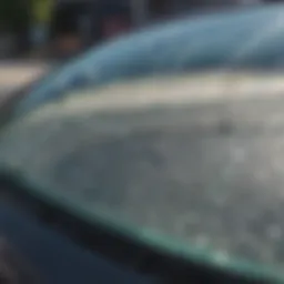 Close-up of a small windshield crack