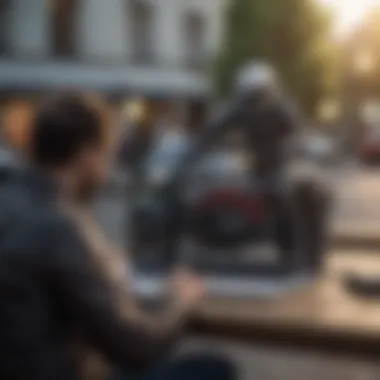 Motorcyclist reviewing coverage options on a laptop