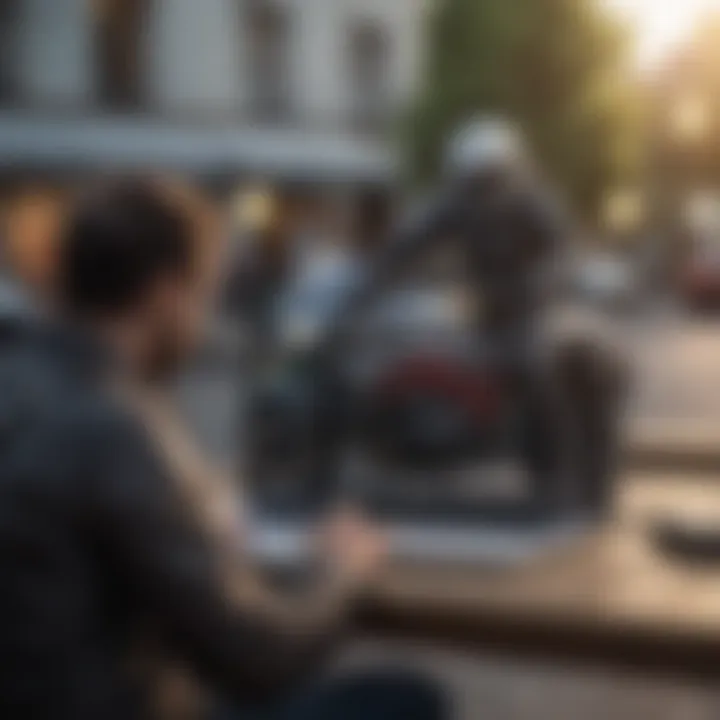 Motorcyclist reviewing coverage options on a laptop