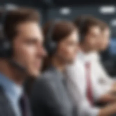 A diverse group of call center agents collaborating and training