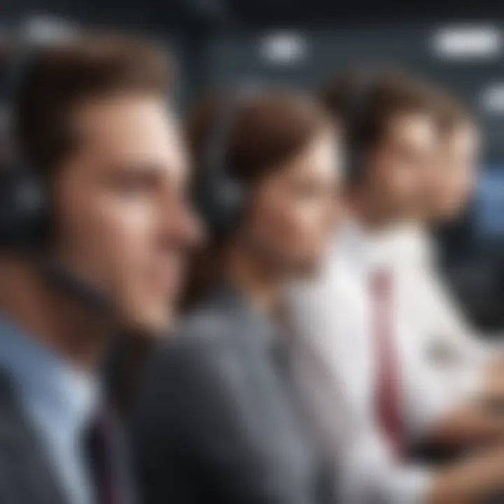 A diverse group of call center agents collaborating and training