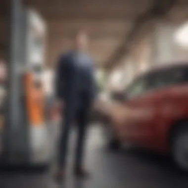 Businessman refueling his vehicle