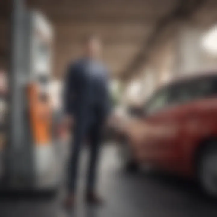 Businessman refueling his vehicle