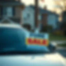A car with a for sale sign in a residential area