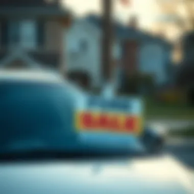 A car with a for sale sign in a residential area