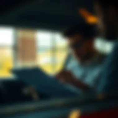 A person reviewing legal documents related to car selling