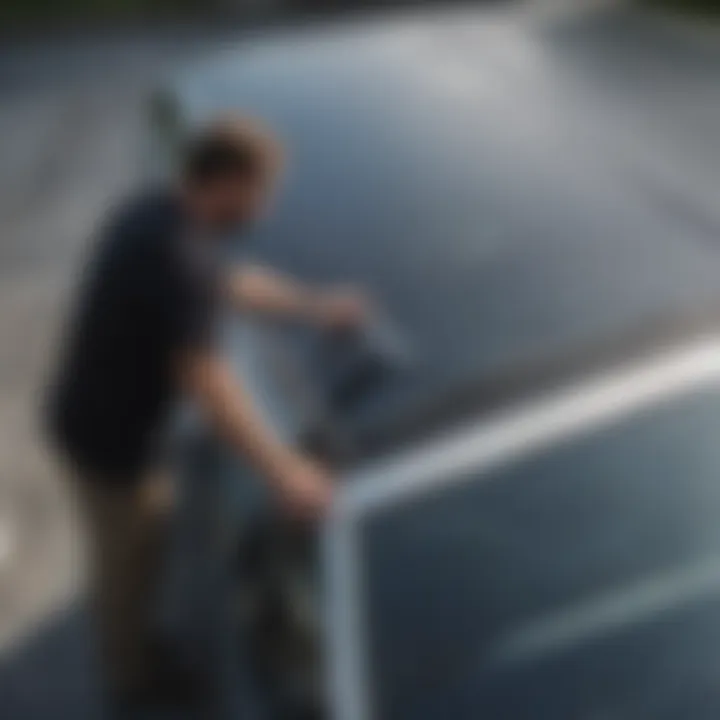 Auto technician inspecting a damaged sunroof