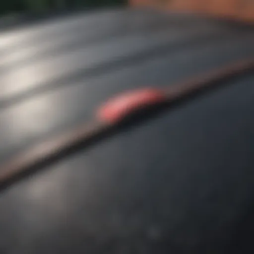 Close-up view of a worn car roof rubber seal showing signs of damage