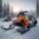 Snowmobile parked in a snowy landscape