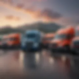 Diverse commercial vehicles lined up