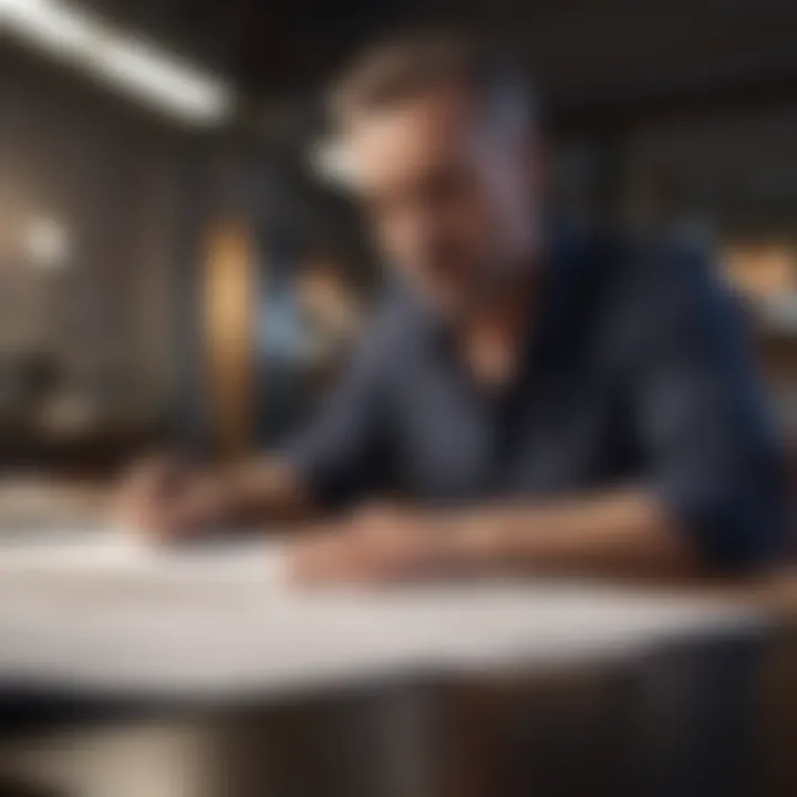Business owner reviewing insurance policy documents