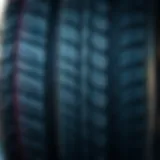 Detailed view of tire tread wear patterns
