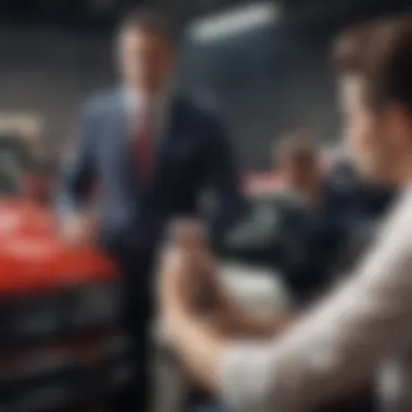 Consulting an Insurance Agent: Exploring Your Options A confident driver discussing options with an insurance agent.