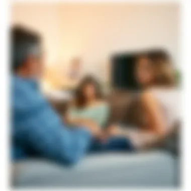 Assessing Family Needs and Preferences A family discussing their housing needs in a living room setting.