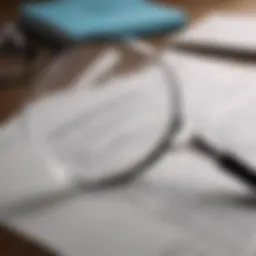 A magnifying glass focusing on insurance documents