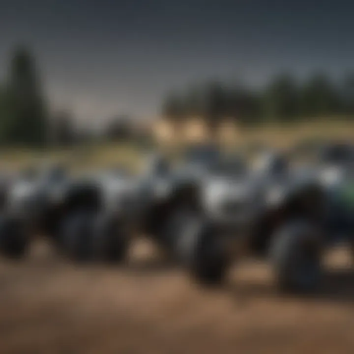 A diverse range of utility ATVs lined up for comparison