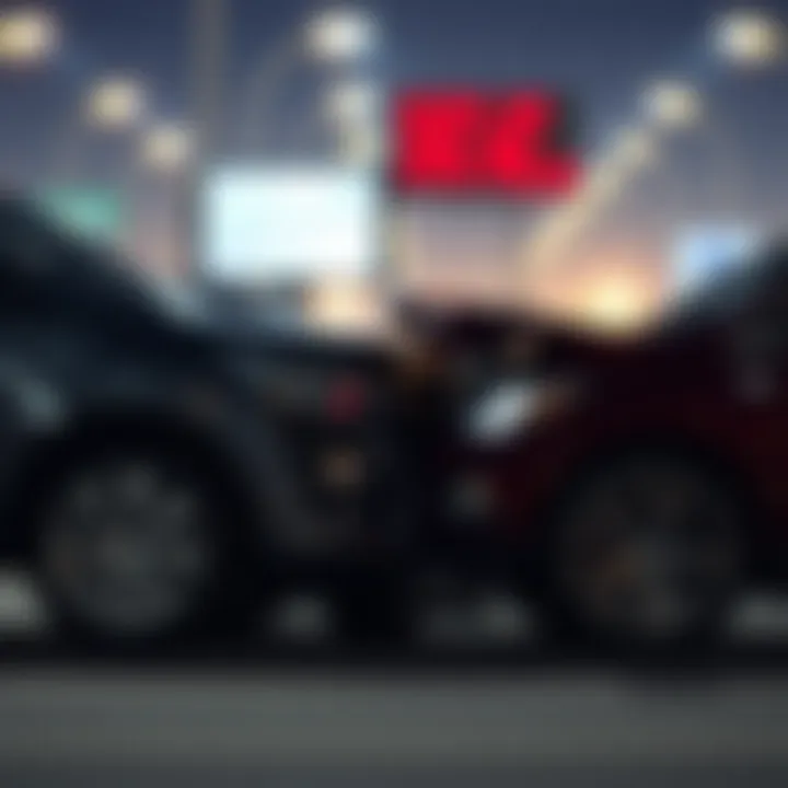 A car accident scene with financial graphs