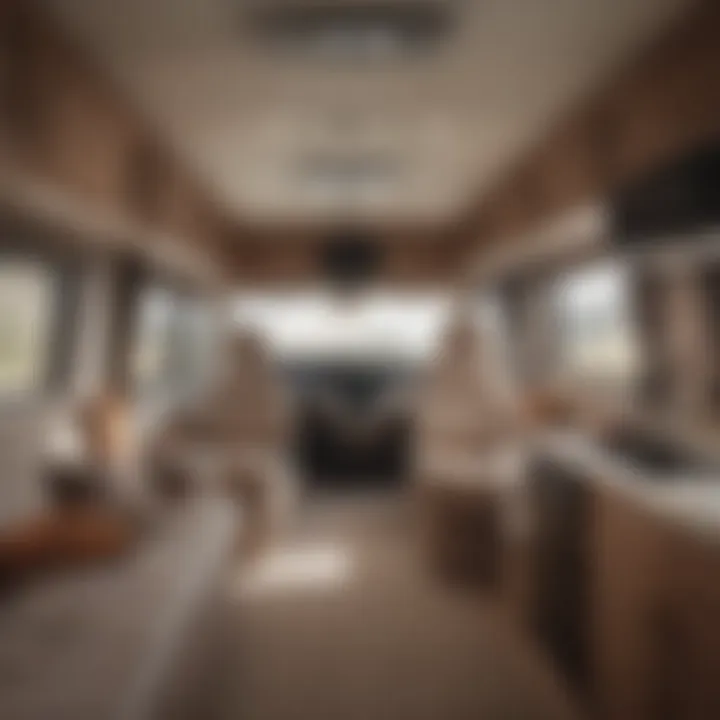 An interior shot of a well-equipped motorhome, showcasing its living space and amenities.