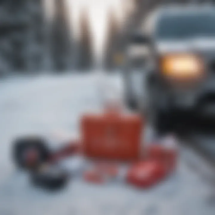 Emergency kit in a vehicle during winter