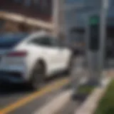 Electric car charging station with a modern electric vehicle.