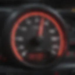 Close-up of a vehicle dashboard showing warning lights