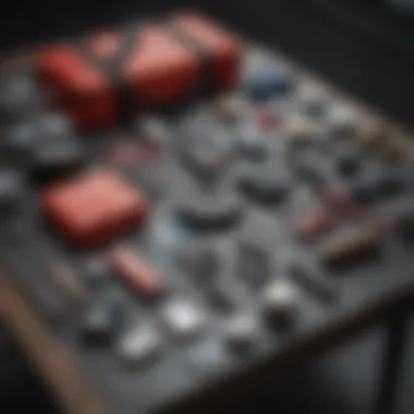 Emergency kit and safety gear arranged on a table