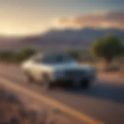 A scenic view of Albuquerque with a car on the road