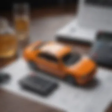 A calculator and paperwork representing car insurance calculations