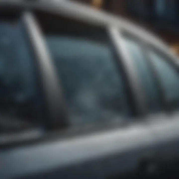 Close-up of a damaged car window showcasing various types of cracks and chips