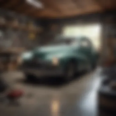 Preservation of a Vintage Gem Vintage car in a garage with tools
