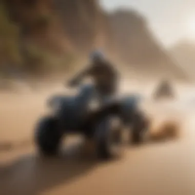 A group enjoying a four wheeler ride on a sandy beach