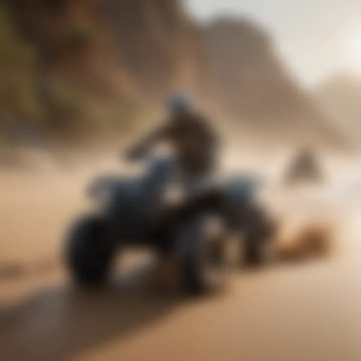 A group enjoying a four wheeler ride on a sandy beach