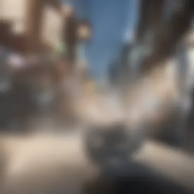 A sleek large hoverboard showcased against a vibrant urban backdrop