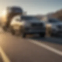 Mid-sized SUV towing a trailer on a highway