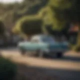 A classic vintage car parked in a scenic location