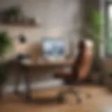 Home office setup featuring a laptop and comfortable chair
