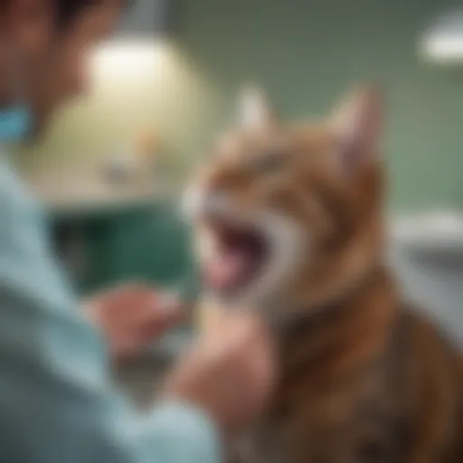 A cat receiving dental check-up