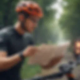 A cyclist examining a detailed bike insurance policy document.