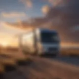 A serene RV parked in a picturesque landscape during sunset