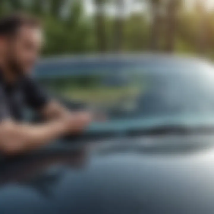 Technicians performing windshield replacement