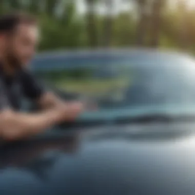 Windshield Replacement by Technicians Technicians performing windshield replacement