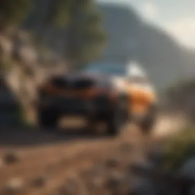 Small SUV Conquering Challenging Terrain Small SUV on rugged terrain demonstrating capability