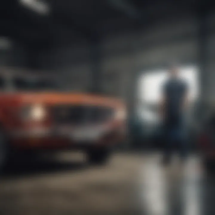 A serene image of a mechanic inspecting a used car, emphasizing quality inspection for warranty eligibility.