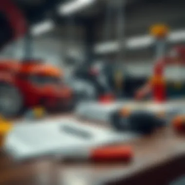 Safety equipment and regulatory compliance documents arranged on a desk