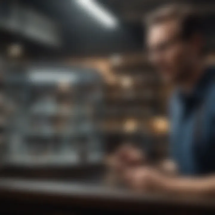 A customer discussing options with a glass shop representative