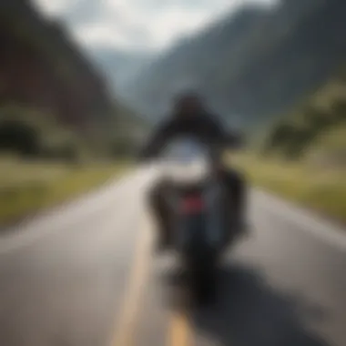 A scenic view of a motorcyclist on an open road