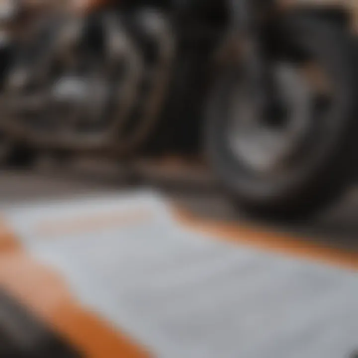 Close-up of a motorcycle insurance policy document