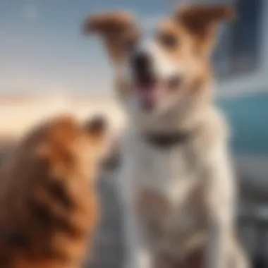 A happy dog being greeted by its owner after landing